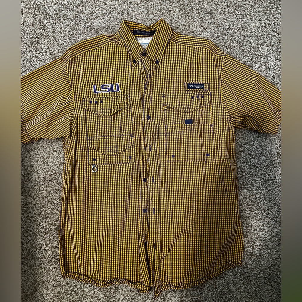 Columbia LSU Purple and Yellow Checkered Shirt